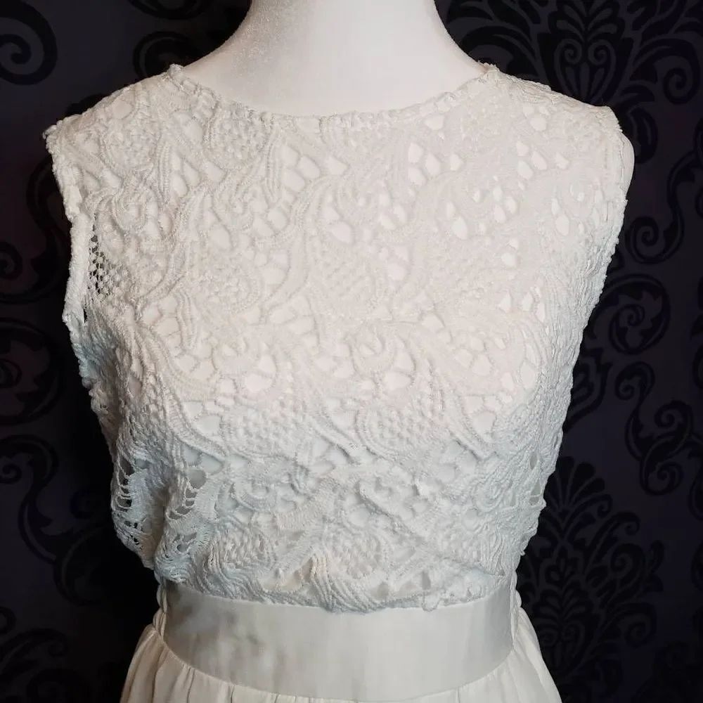 Zanzea Collection Womens White Sleeves Lace Bodice Sheer Skirt Dress Size 4 - Picture 3 of 14